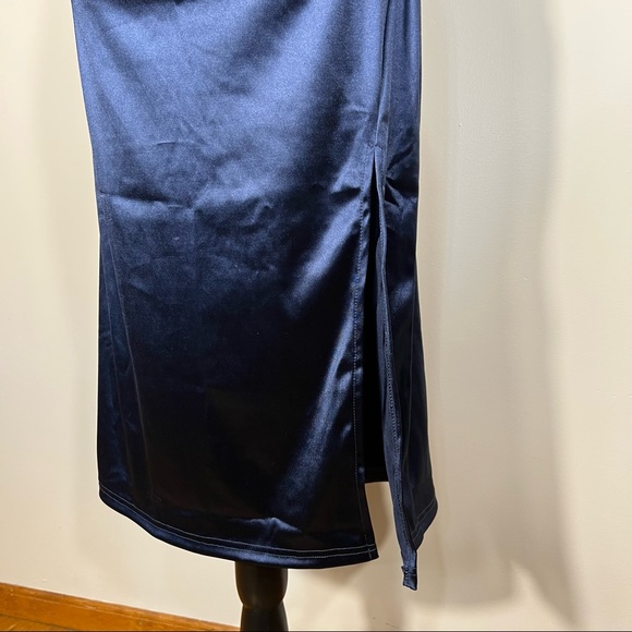 Romwe Women's Elegant One Shoulder Sleeveless Split Hem, Midi Dress Navy Blue L - Picture 3 of 13